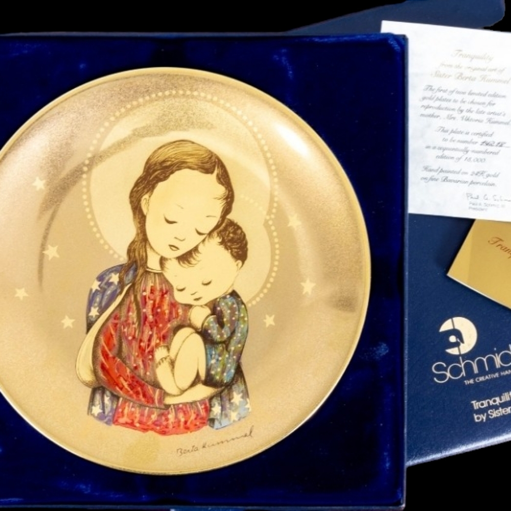 24K Gold 1970 Schmid Brothers "Tranquility" Plate By Sister Berta Hummel